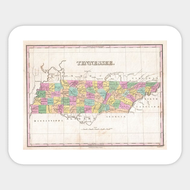 Vintage Map of Tennessee (1827) Sticker by Bravuramedia